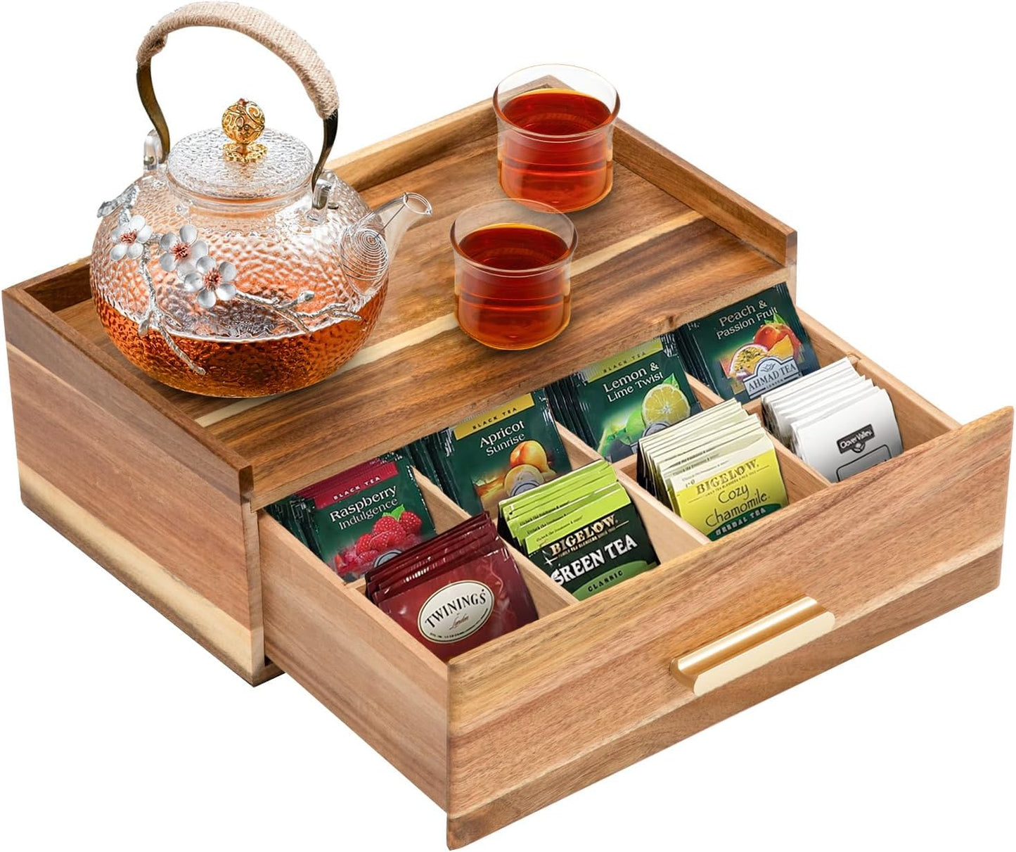 Organizador bolsas té madera caja almacenamiento soporte encimera