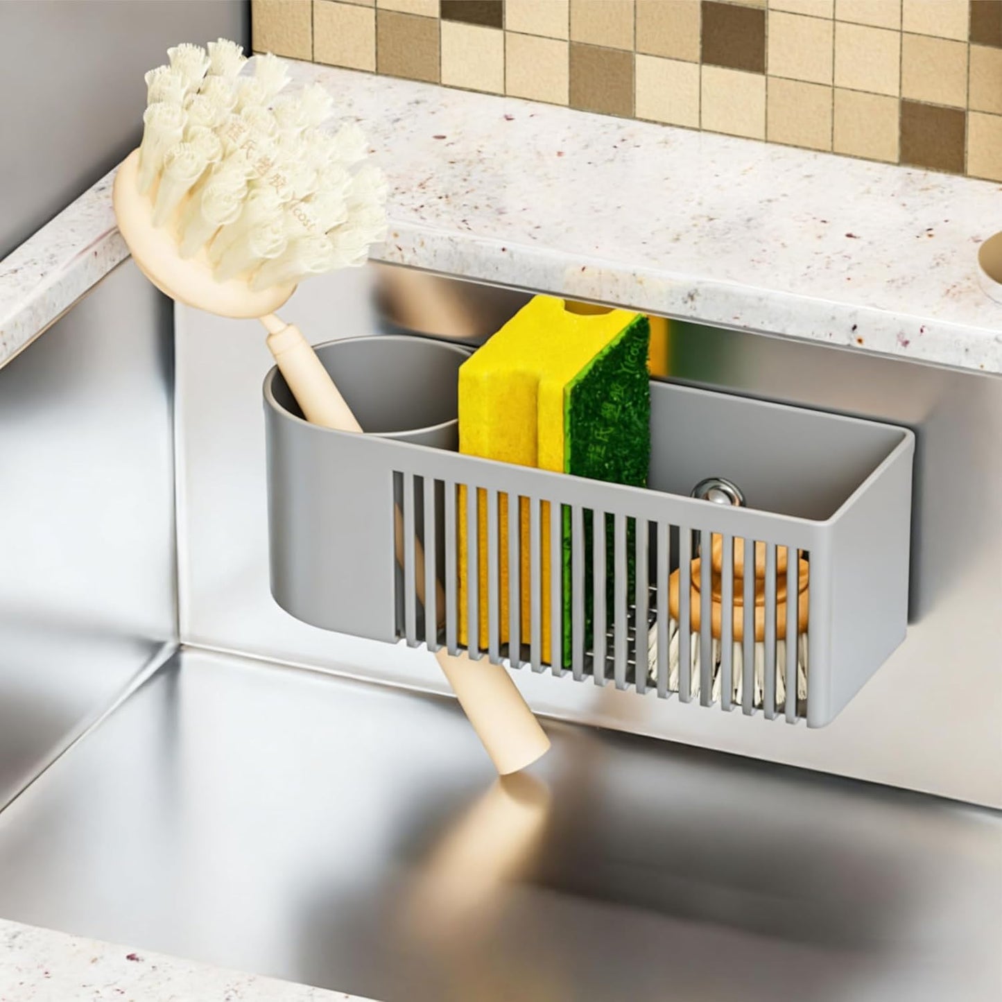 Organiz. fregadero cocina antióxido gris pequeño