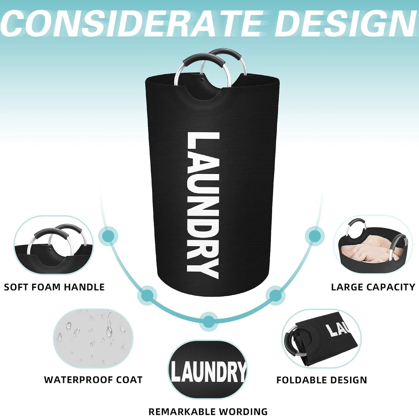 Cesta ropa sucia 75L plegable impermeable con asas aluminio