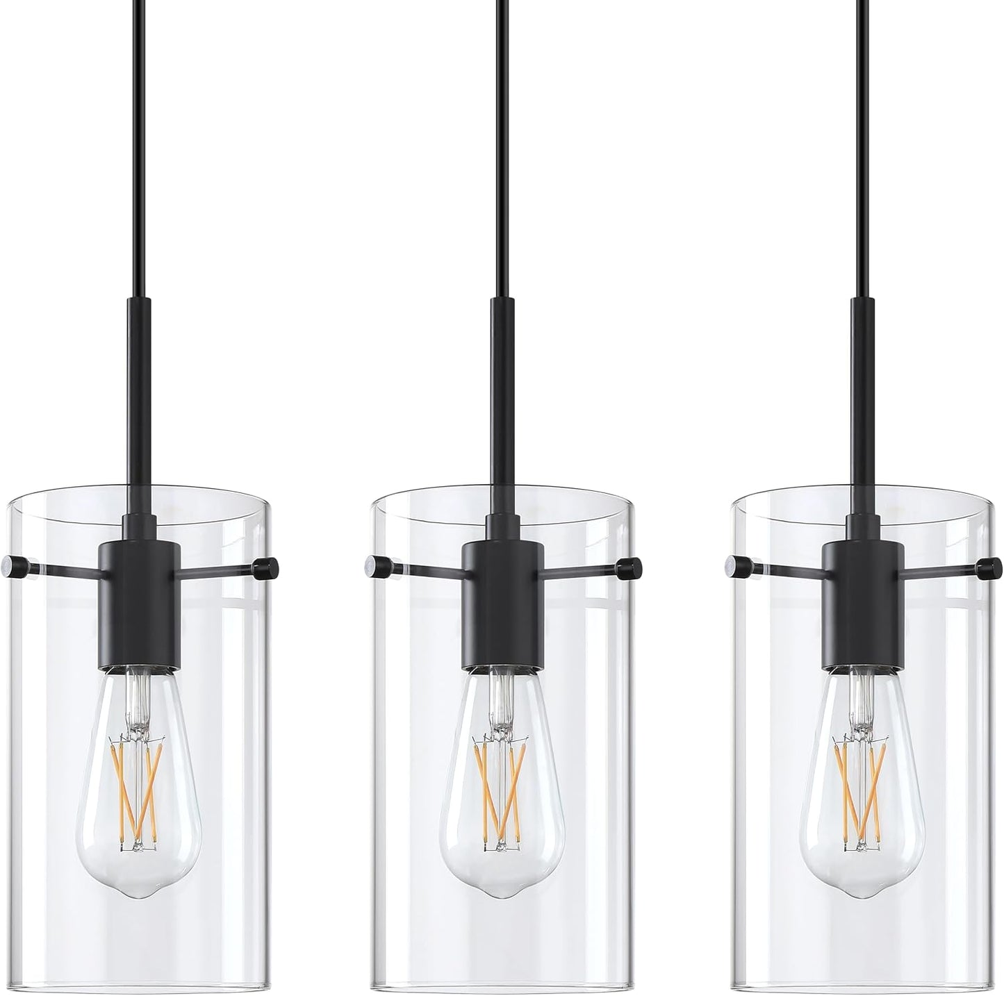 3 Lámparas colgantes techo cocina vidrio negro