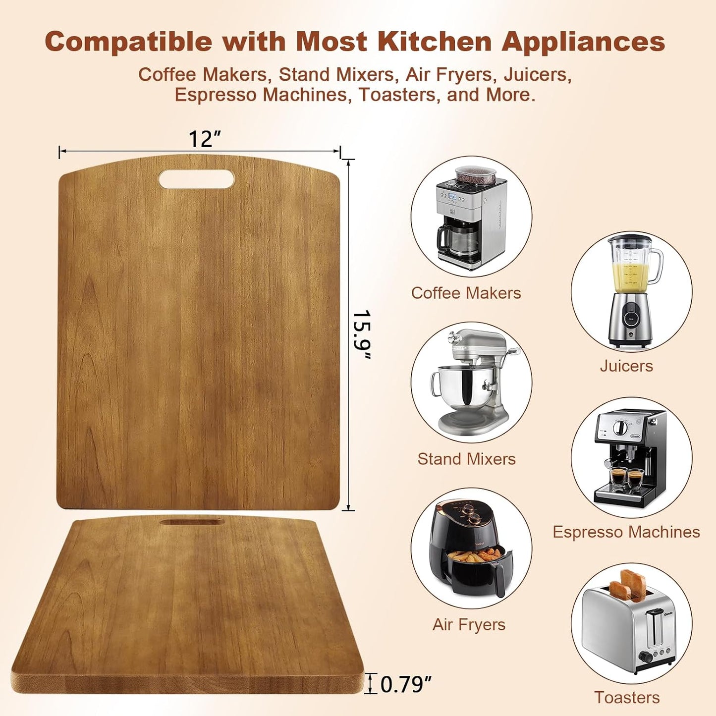 Bandeja deslizante para cafetera madera con ruedas 360° 16x12pulg