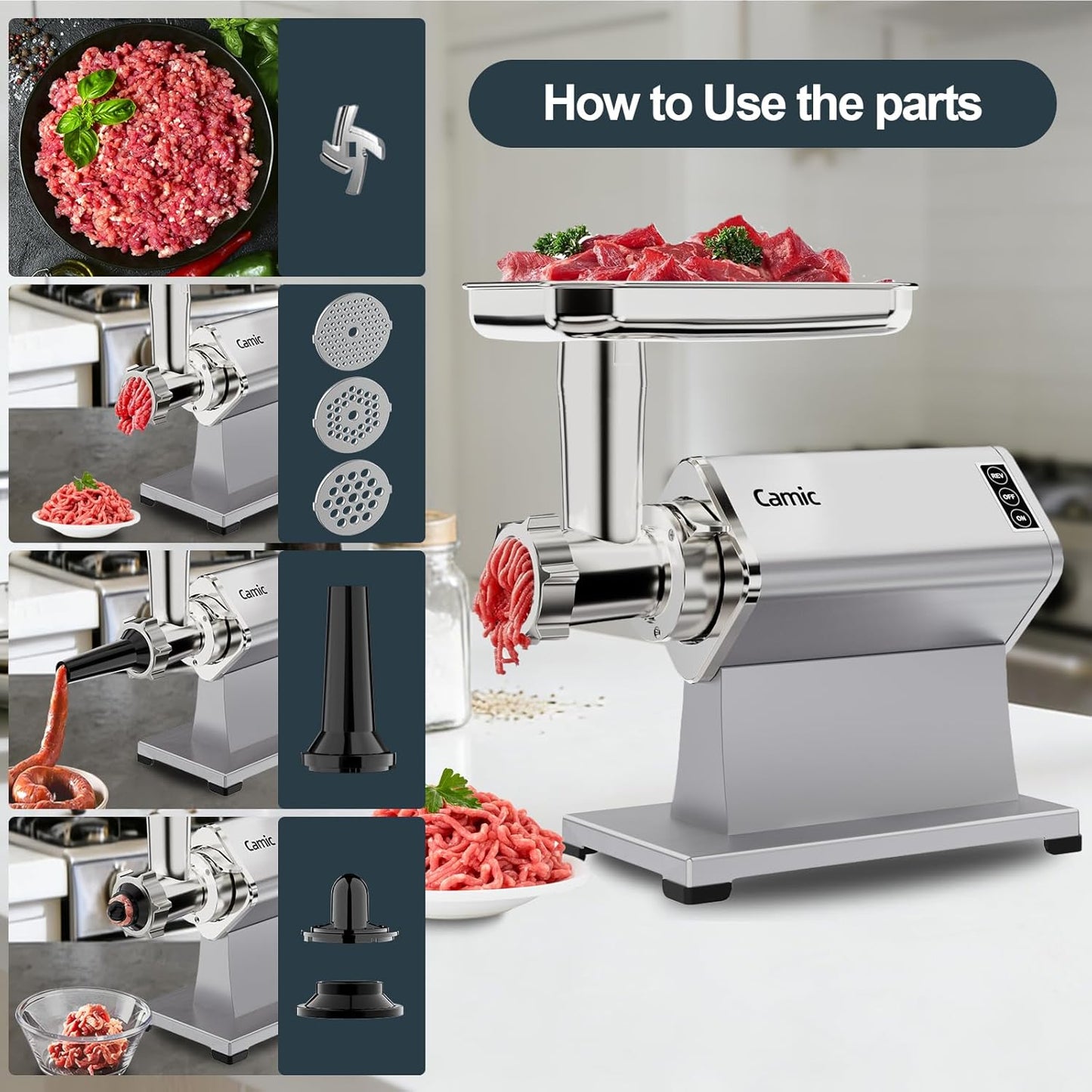 Picadora eléctrica carne acero inox 300W embutidora salchichas