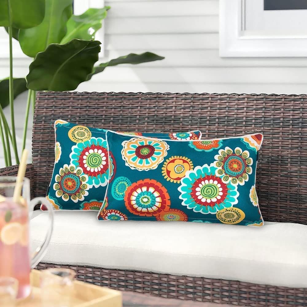 2 Fundas cojín lumbar 12x20" impermeables verde floral