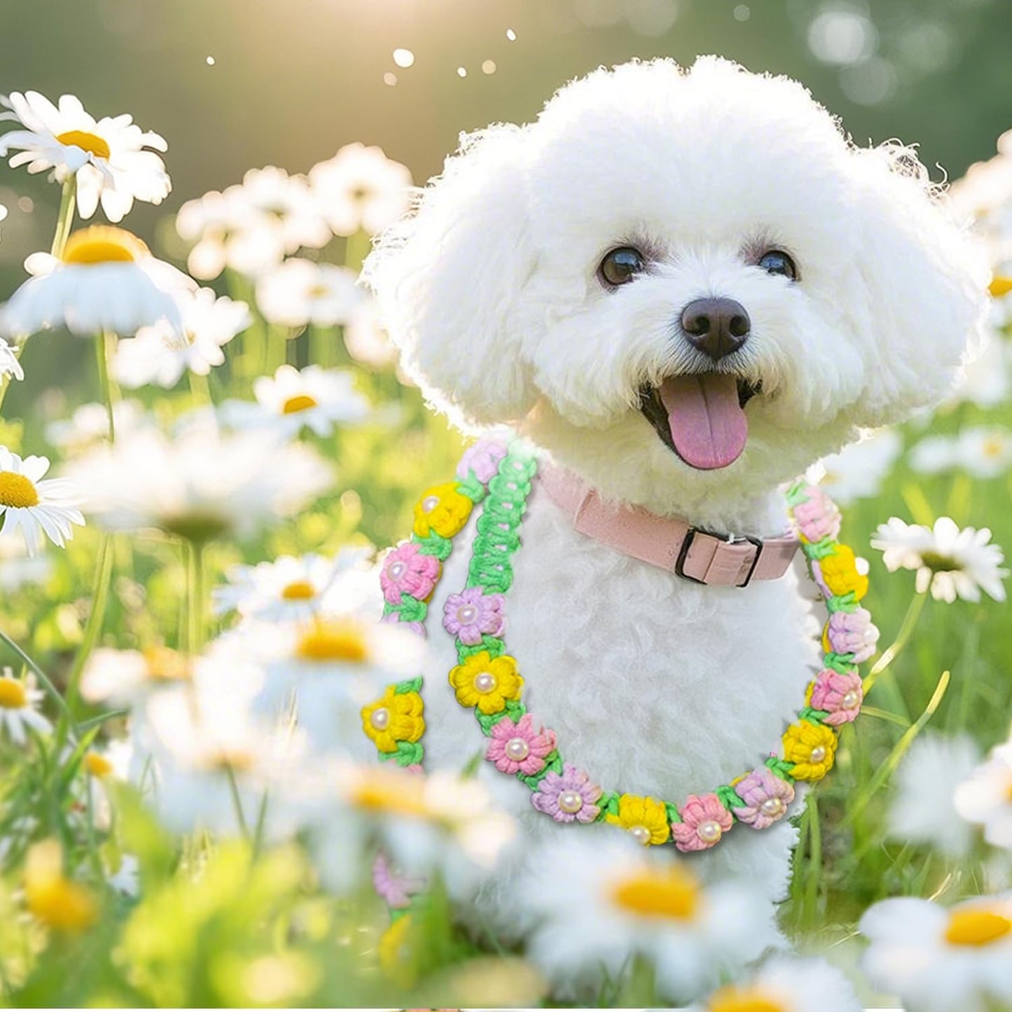 Correa trenzada floral para perros pequeños y medianos