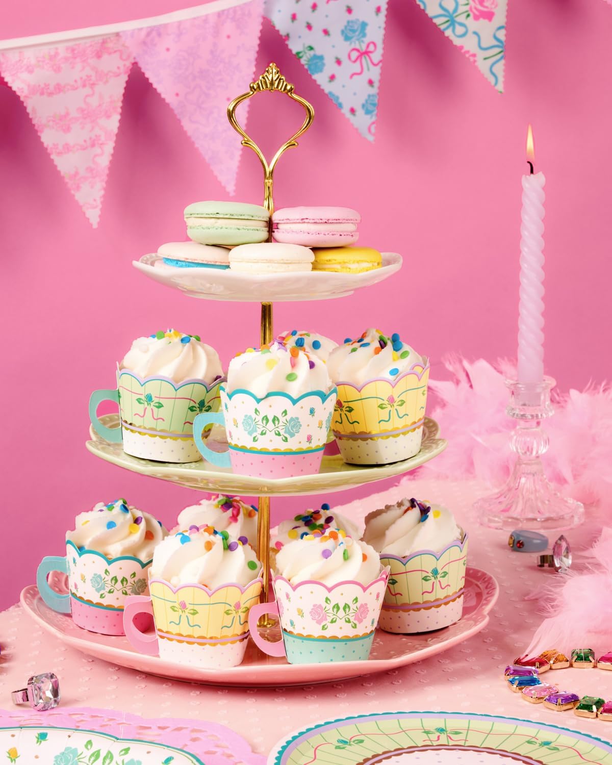 Set 24 Envoltorios Cupcakes Dorados para Fiesta Té y Cumpleaños