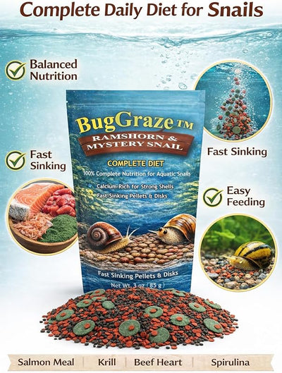 Alimento caracol acuario con calcio pellets obleas gránulos