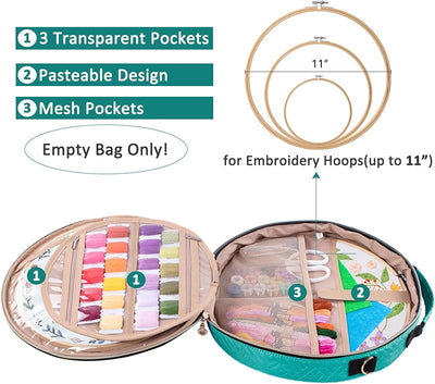 Bolsa redonda para bordar con múltiples bolsillos