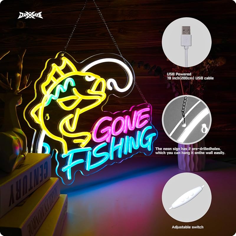 Letrero neón pesca decoración pared USB 5V/2A regulable
