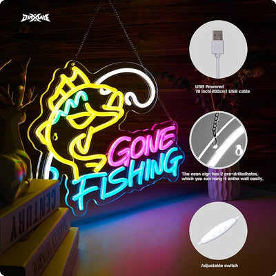 Letrero neón pesca decoración pared USB 5V/2A regulable