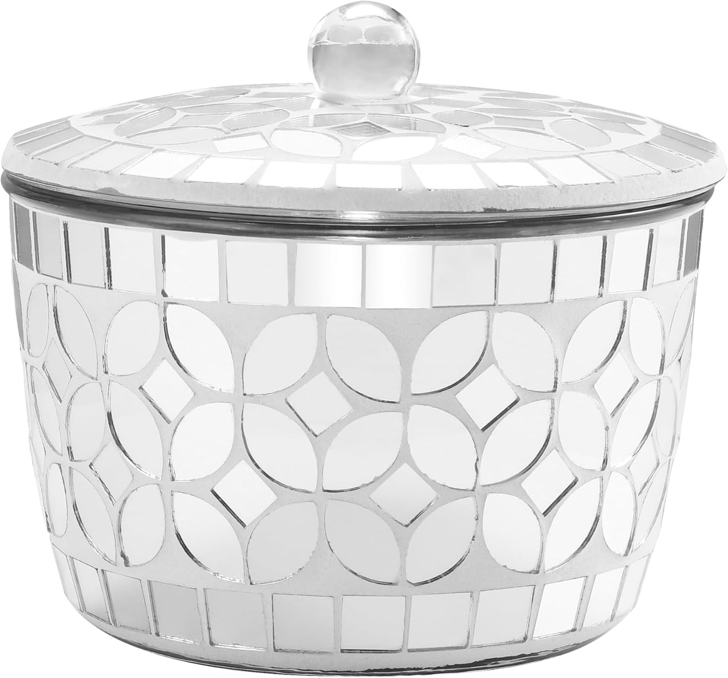 Soporte Qtip plateado tarro vidrio con tapa para baño