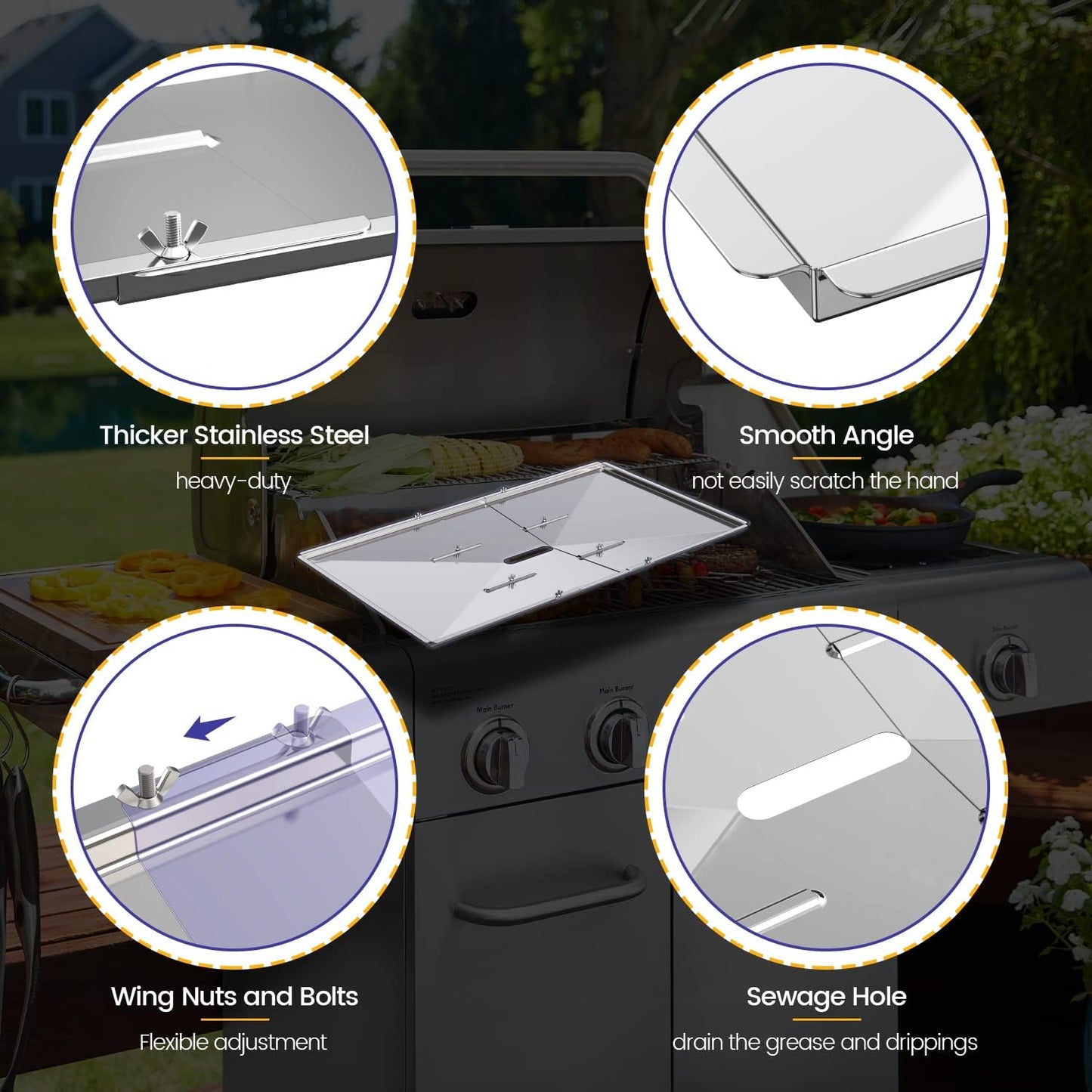 Bandejas grasa parrilla acero inox ajustables 27-30pulg