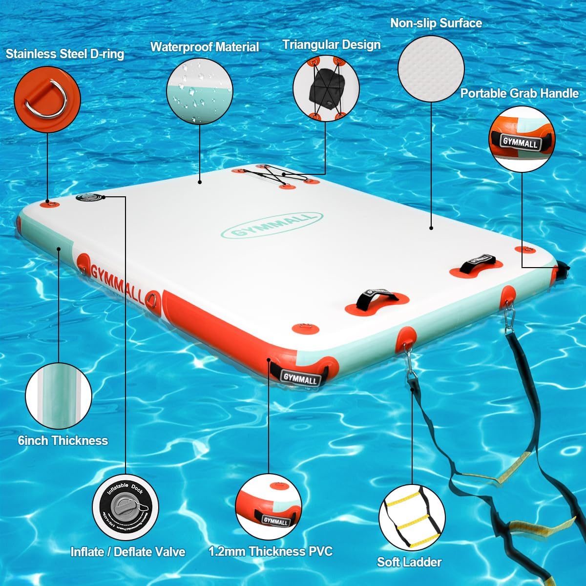 Plataforma flotante inflable 5-12ft para piscina lago mar