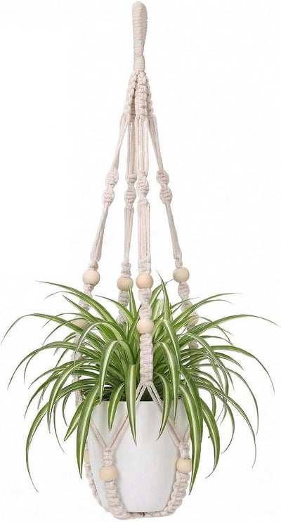 Colgador plantas macramé 23pulg soporte resistente 2 ganchos marfil