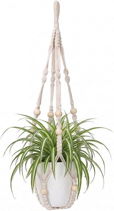 Colgador plantas macramé 23pulg soporte resistente 2 ganchos marfil
