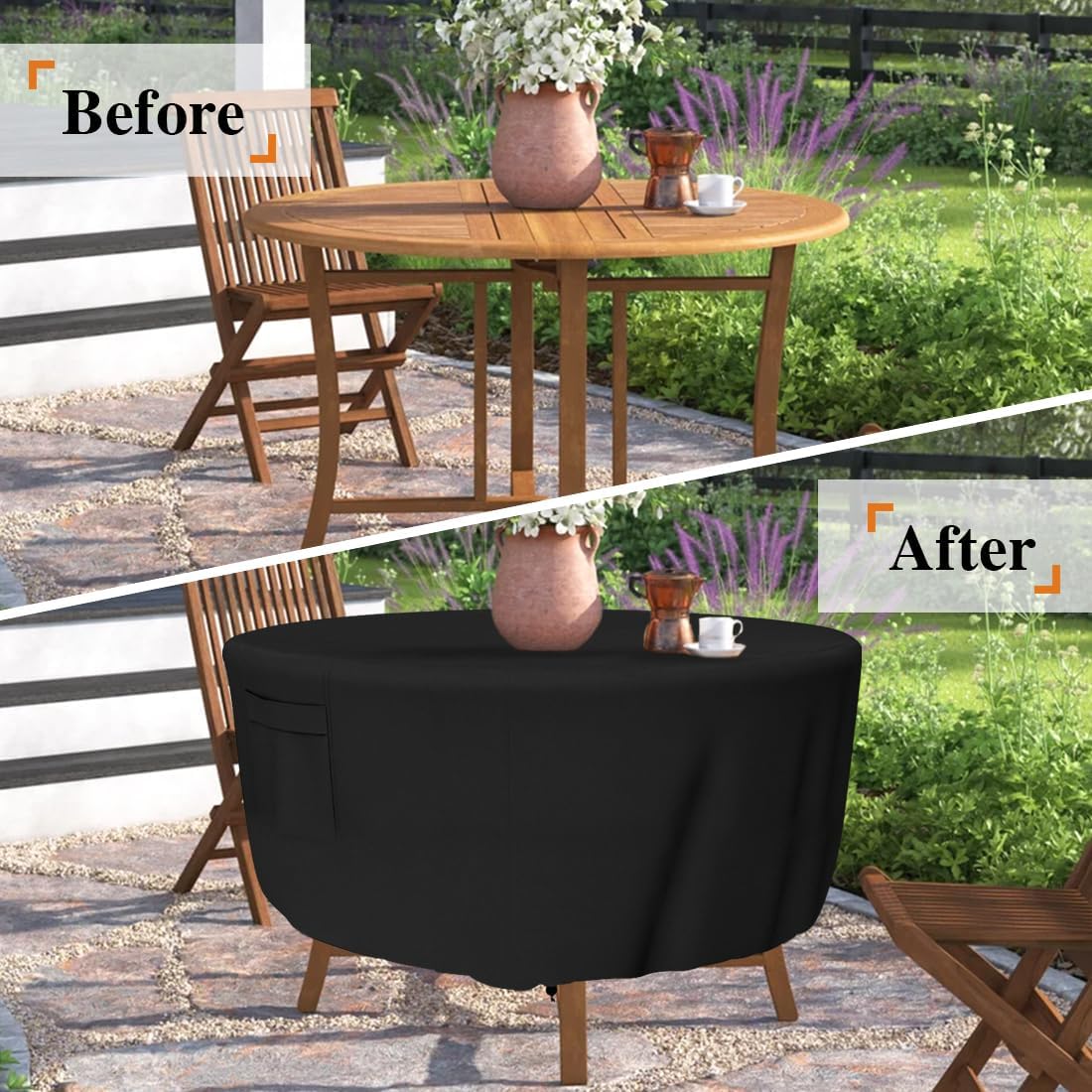 Funda redonda mesa patio 96x28pulg impermeable anti UV negro