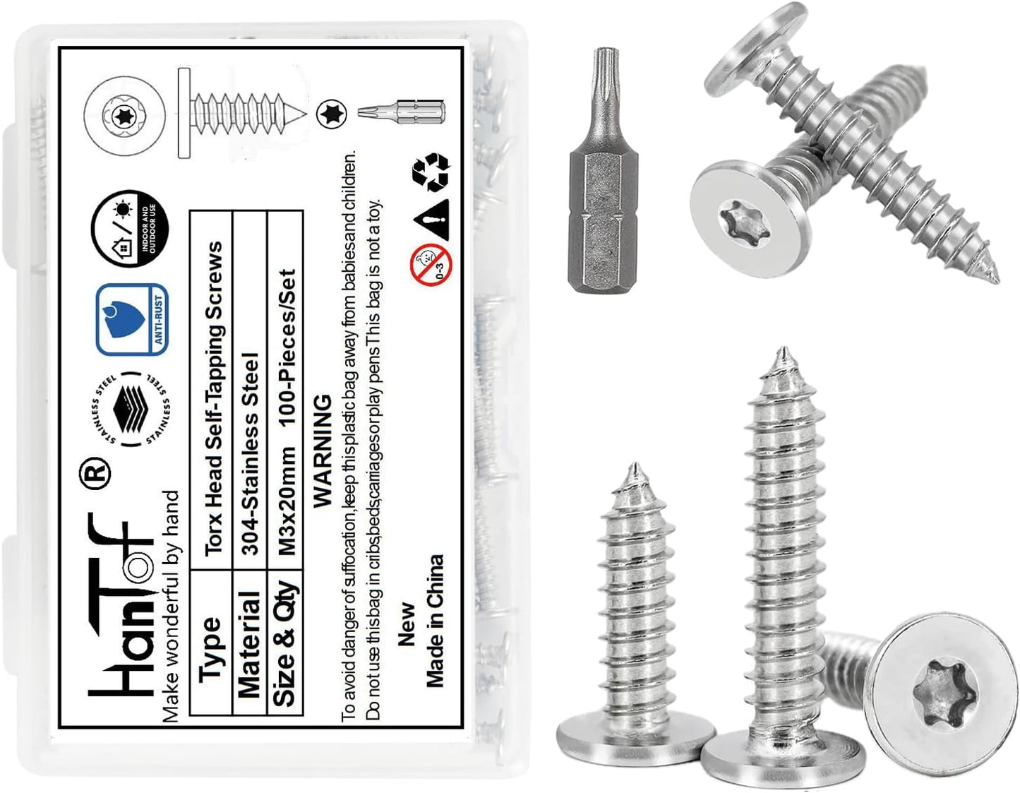 Tornillos Torx acero inox 304 con broca T8