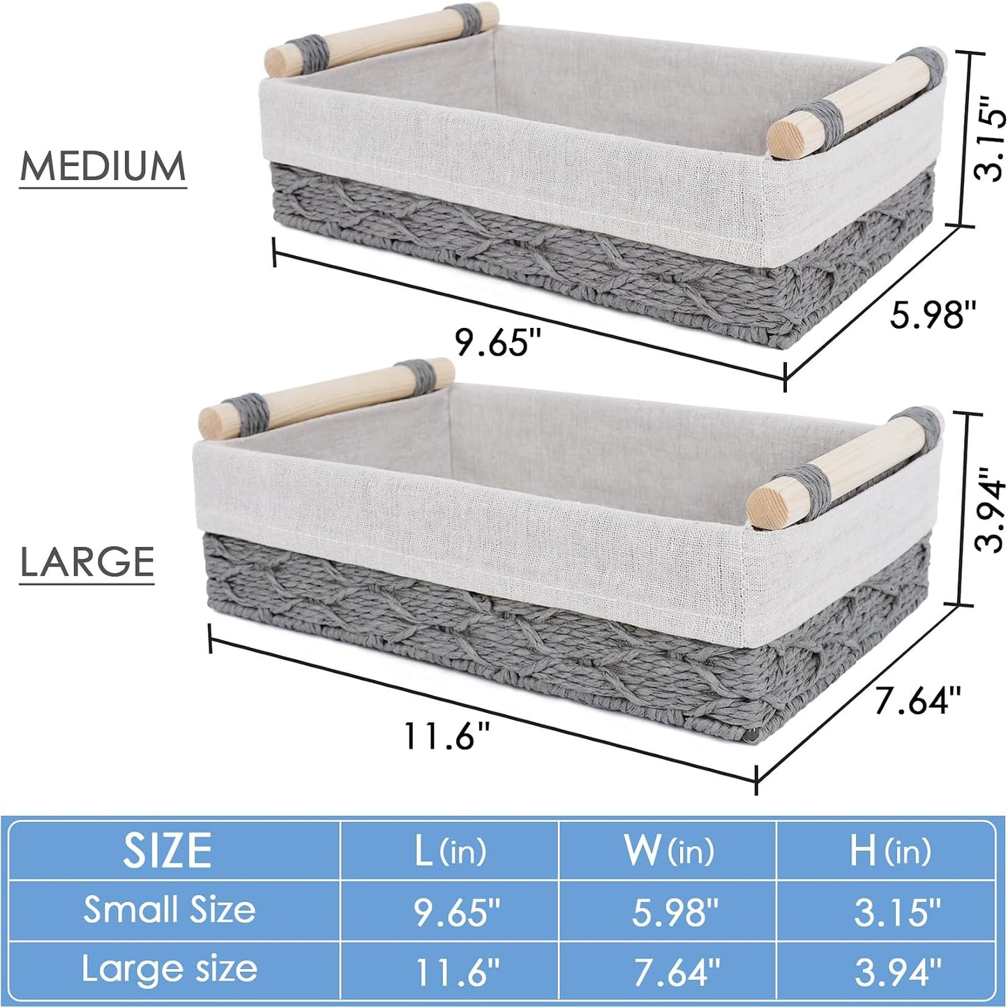 Cesta mimbre asa madera baño dormitorio organiz. papel higiénico