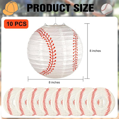 10 Linternas papel béisbol decorativas 8pulg para fiestas