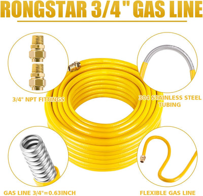 Línea gas CSST 70pies 3/4pulg acero inox corrugado con 2 accesorios