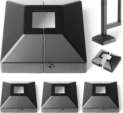 Cubierta poste hierro 1x1 base 3.5x3.5 pack 4 negro