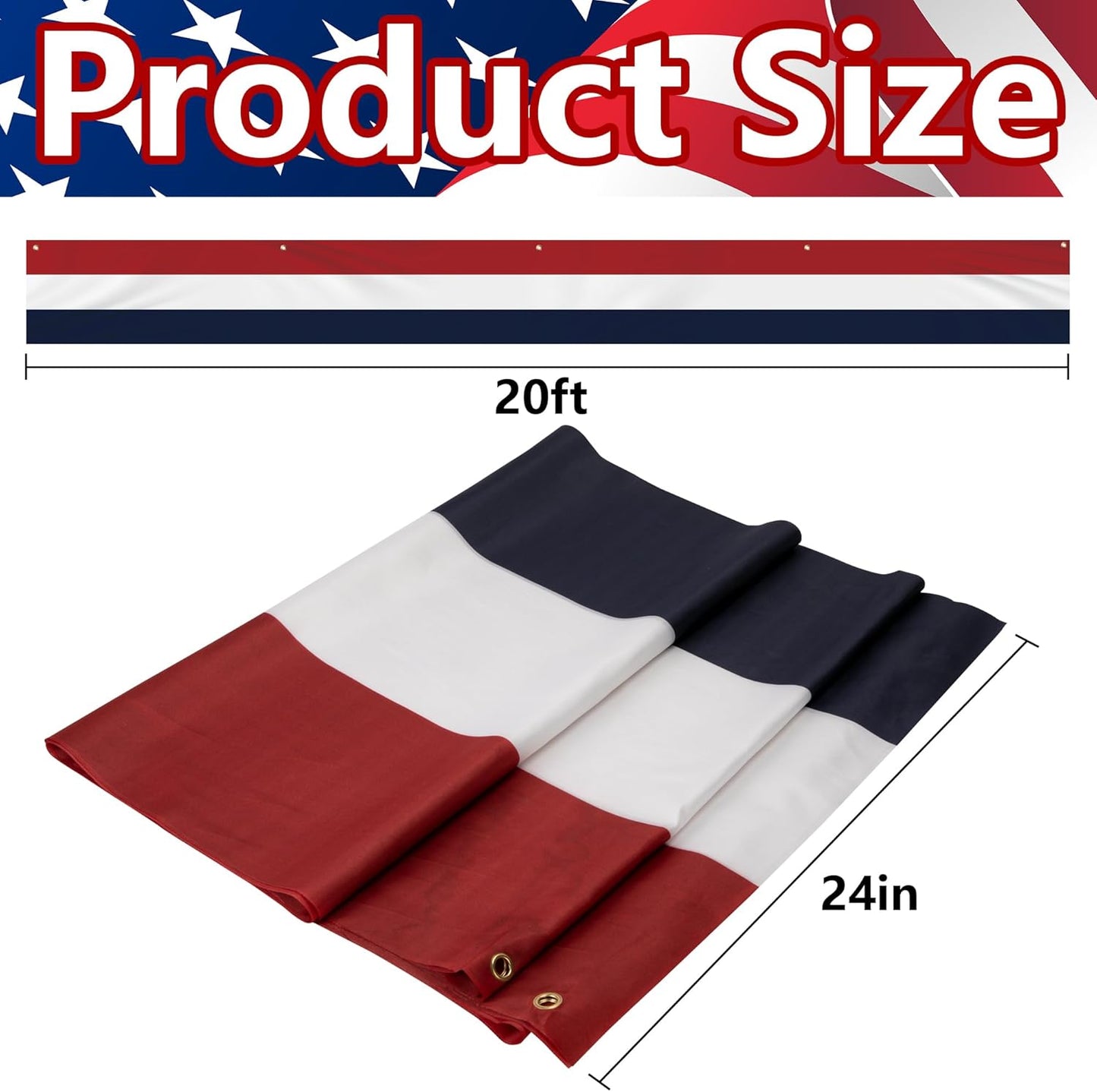 Banderines patrióticos 20x2" doble cara 4 de Julio