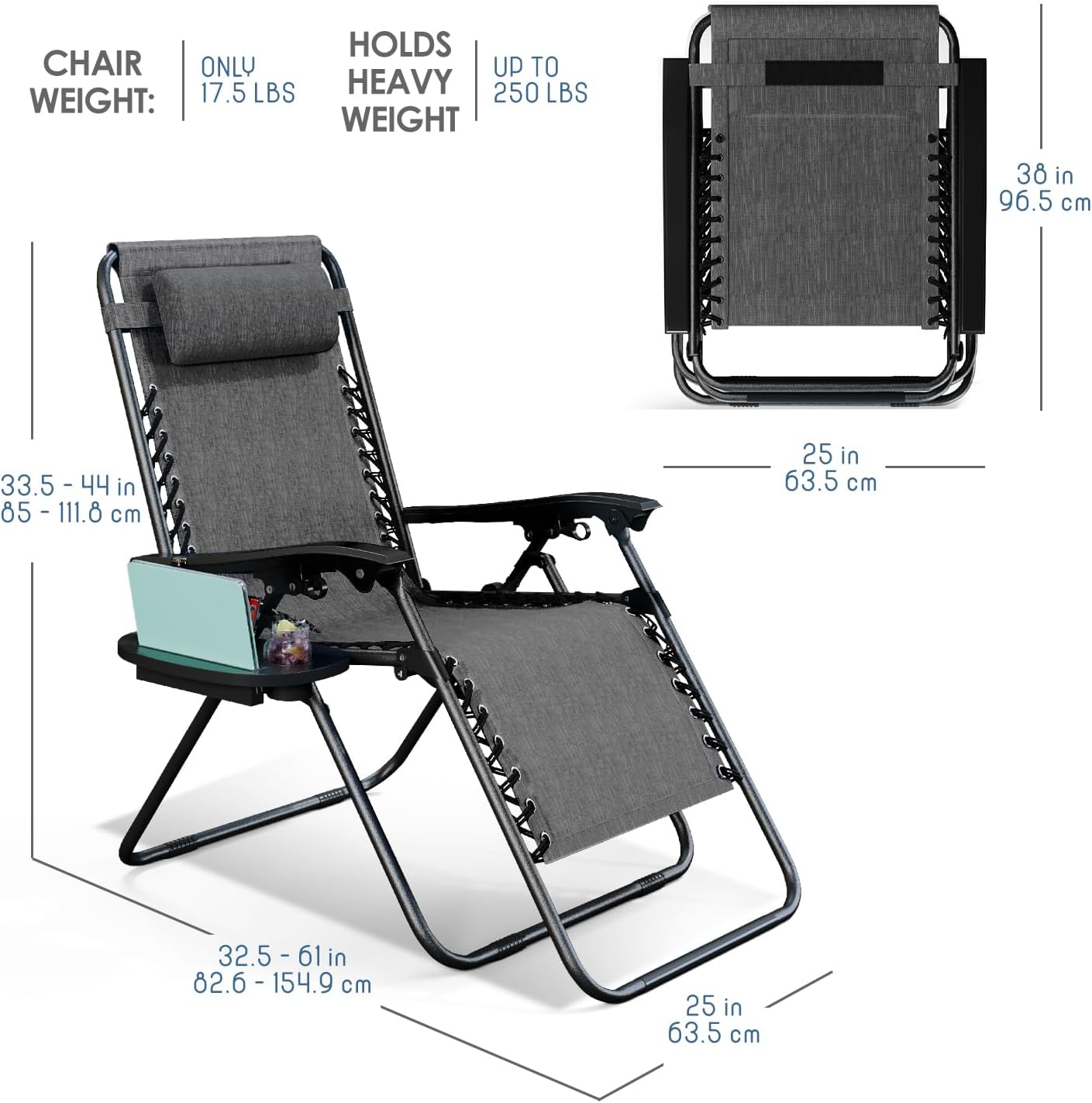 Silla de salón plegable malla acero reclinable con almohadas