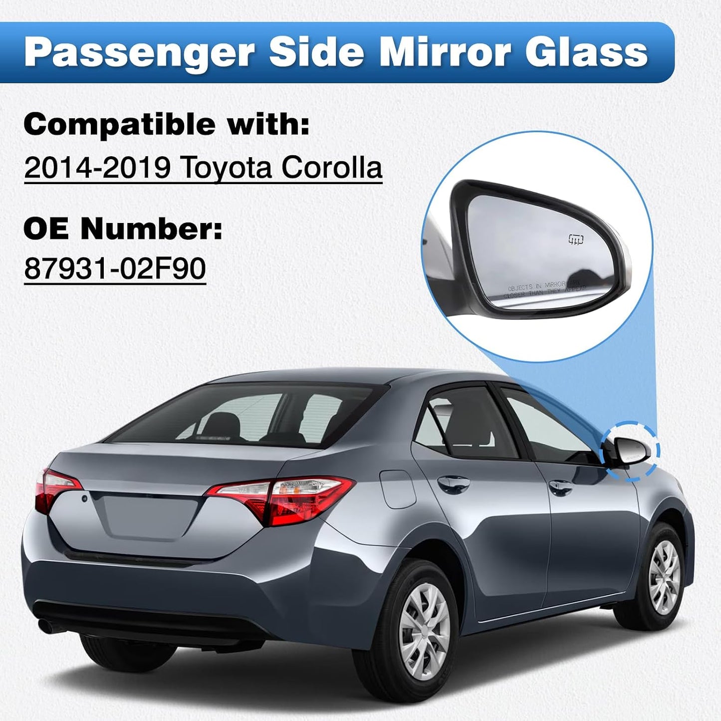 Espejo lateral cristal comp Toyota Corolla 14-19