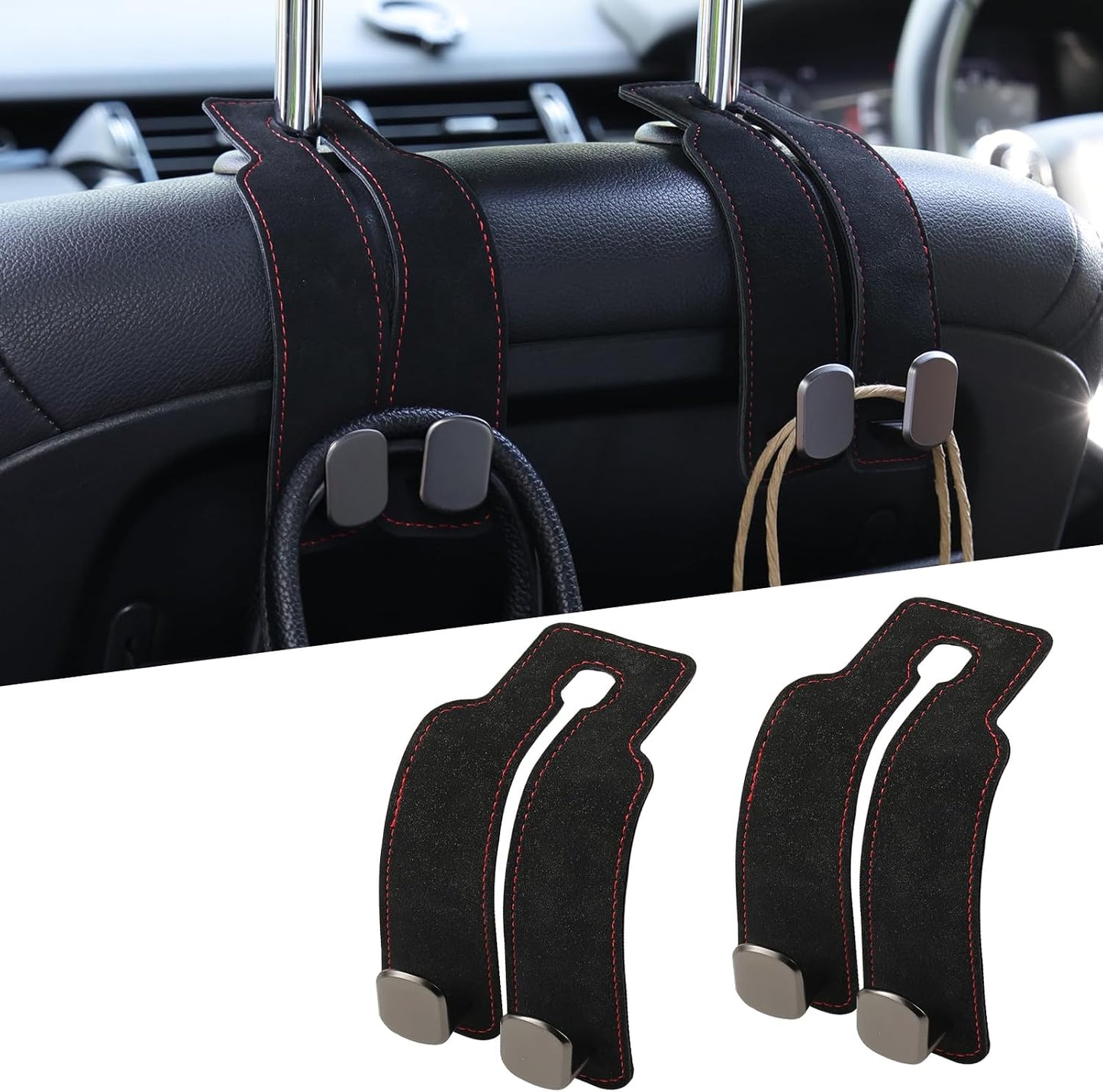Ganchos reposacabezas asiento auto set 2 gamuza negro