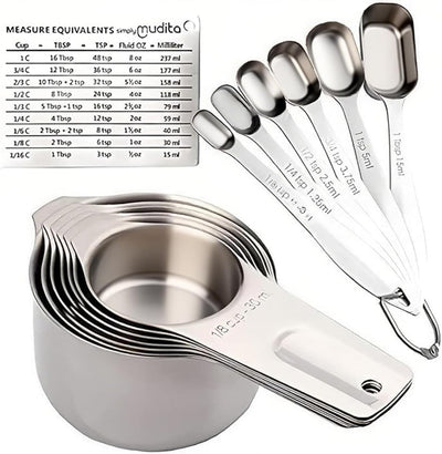 Set 7 Tazas y 5 Cucharas Acero Inox 18/8 con Mesa Magnética