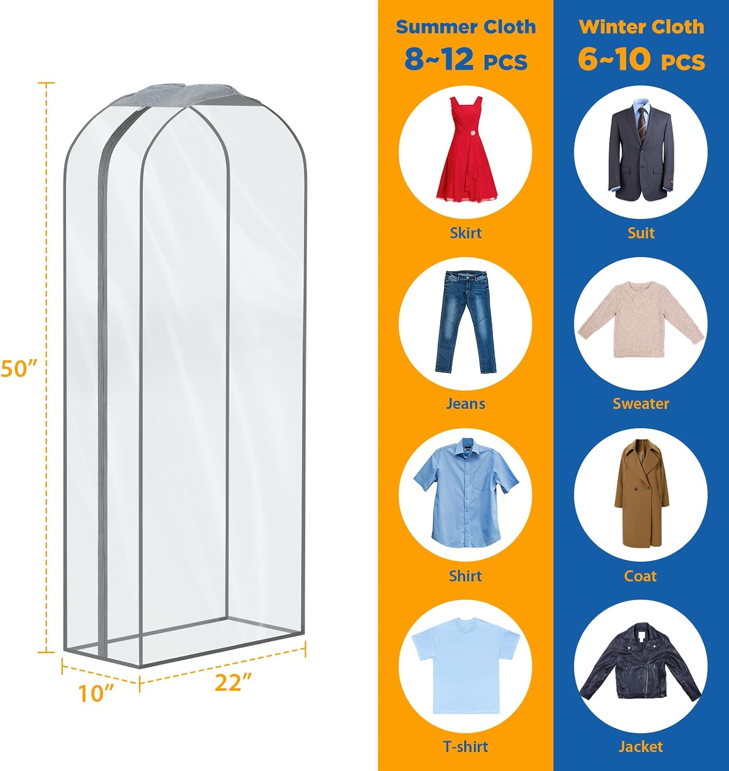 Bolsas ropa transparentes con fuelle 10x50" para armario