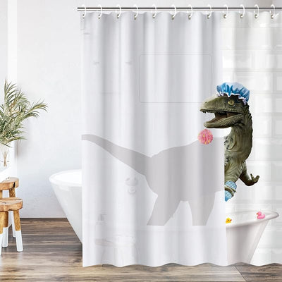 Cortina ducha dinosaurio niños 72x72pulg con 12 ganchos
