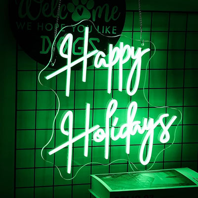 Letrero neón LED verde USB Happy Holidays para dormitorio