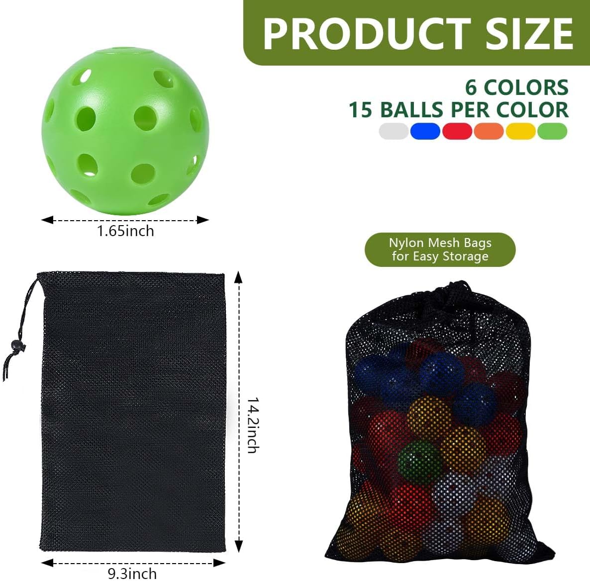 90 Pelotas Golf Plástico Coloridas con Bolsa Malla