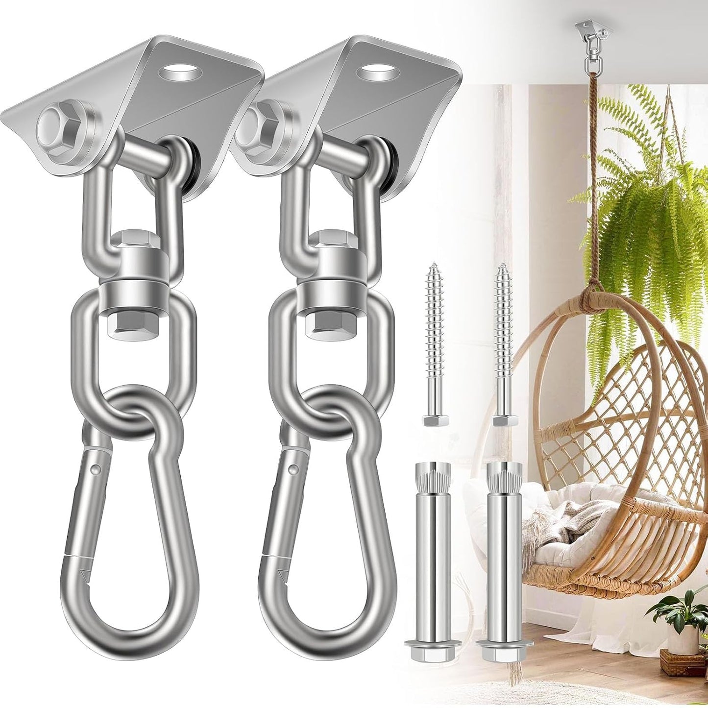 Kit 2 colgantes hamaca acero inox 360° para porche