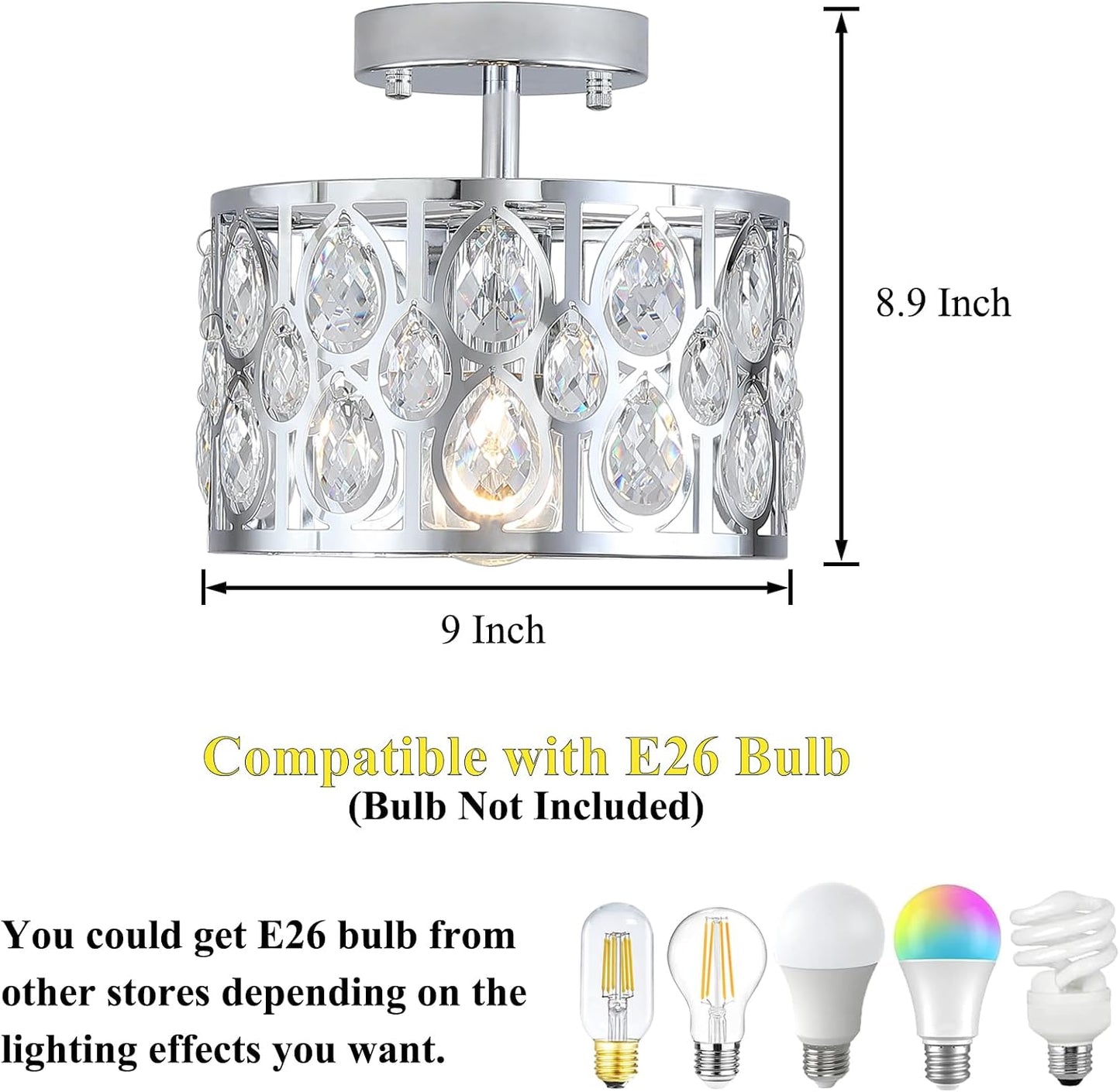 Lámpara techo redonda 9pulg cristal cromado cocina dormitorio