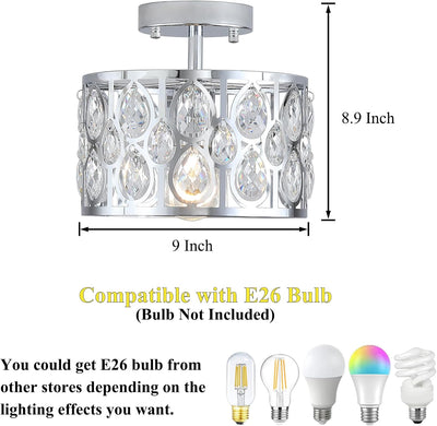 Lámpara techo redonda 9pulg cristal cromado cocina dormitorio