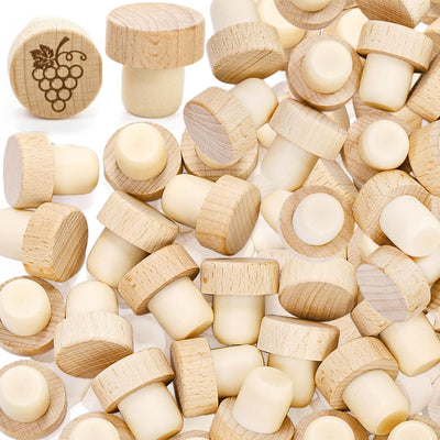60 Tapones Corcho Madera y Goma Reutilizables