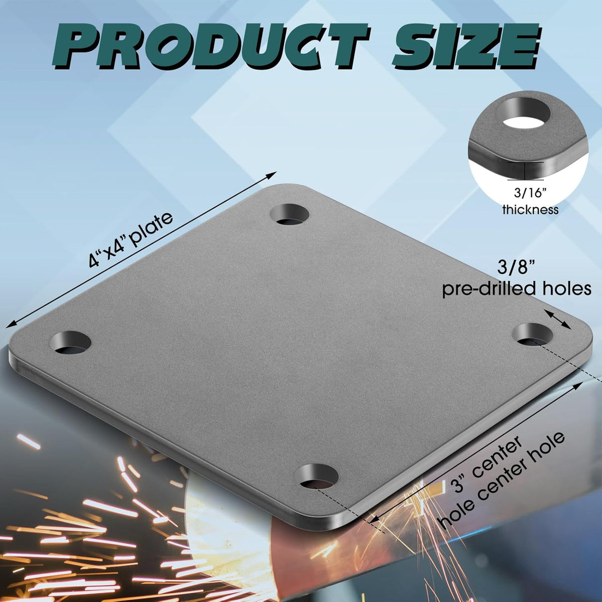 Base placa acero A36 4 agujeros 3/8pulg hoja soldable 3/16pulg