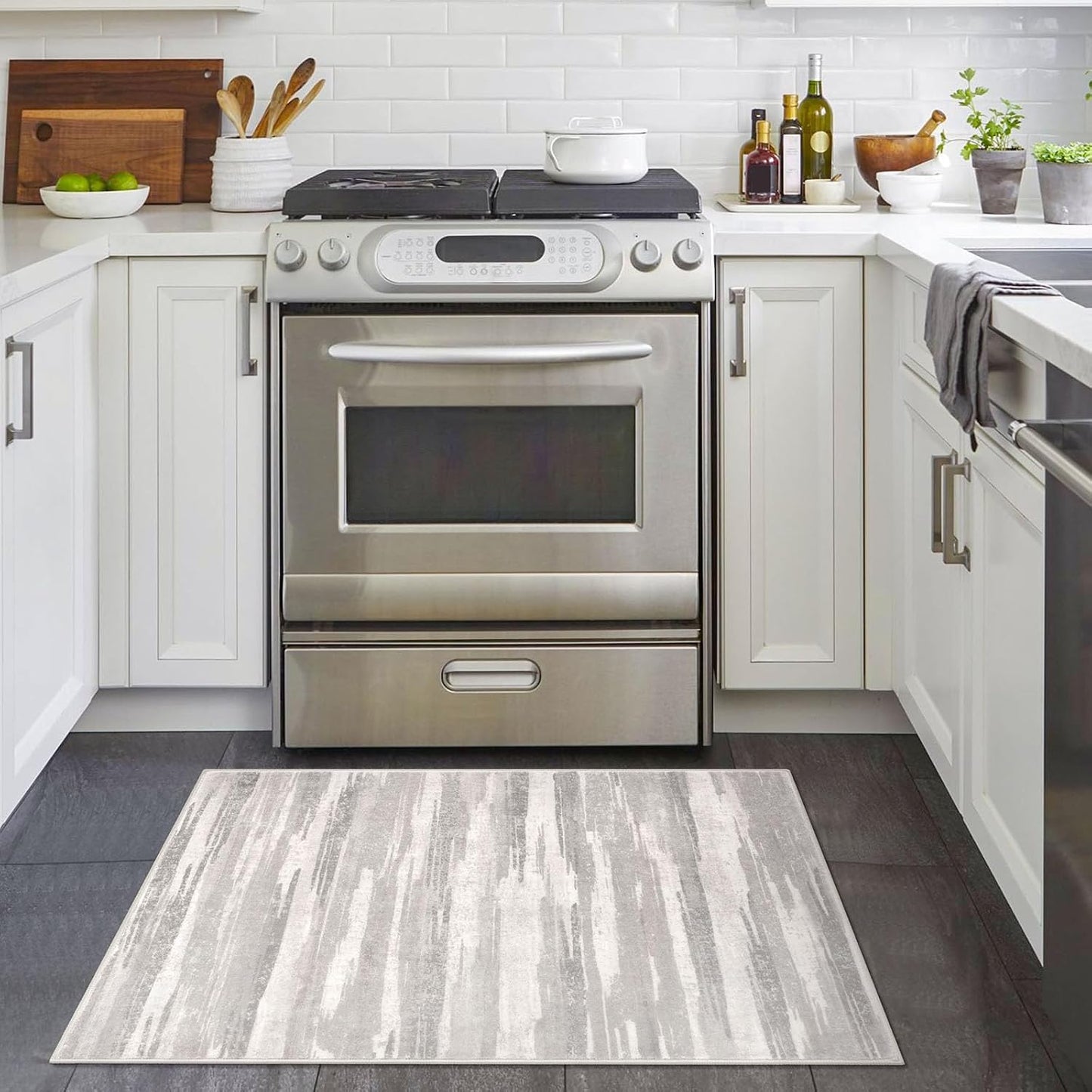 Alfombra entrada 2x3ft antideslizante beige claro y gris