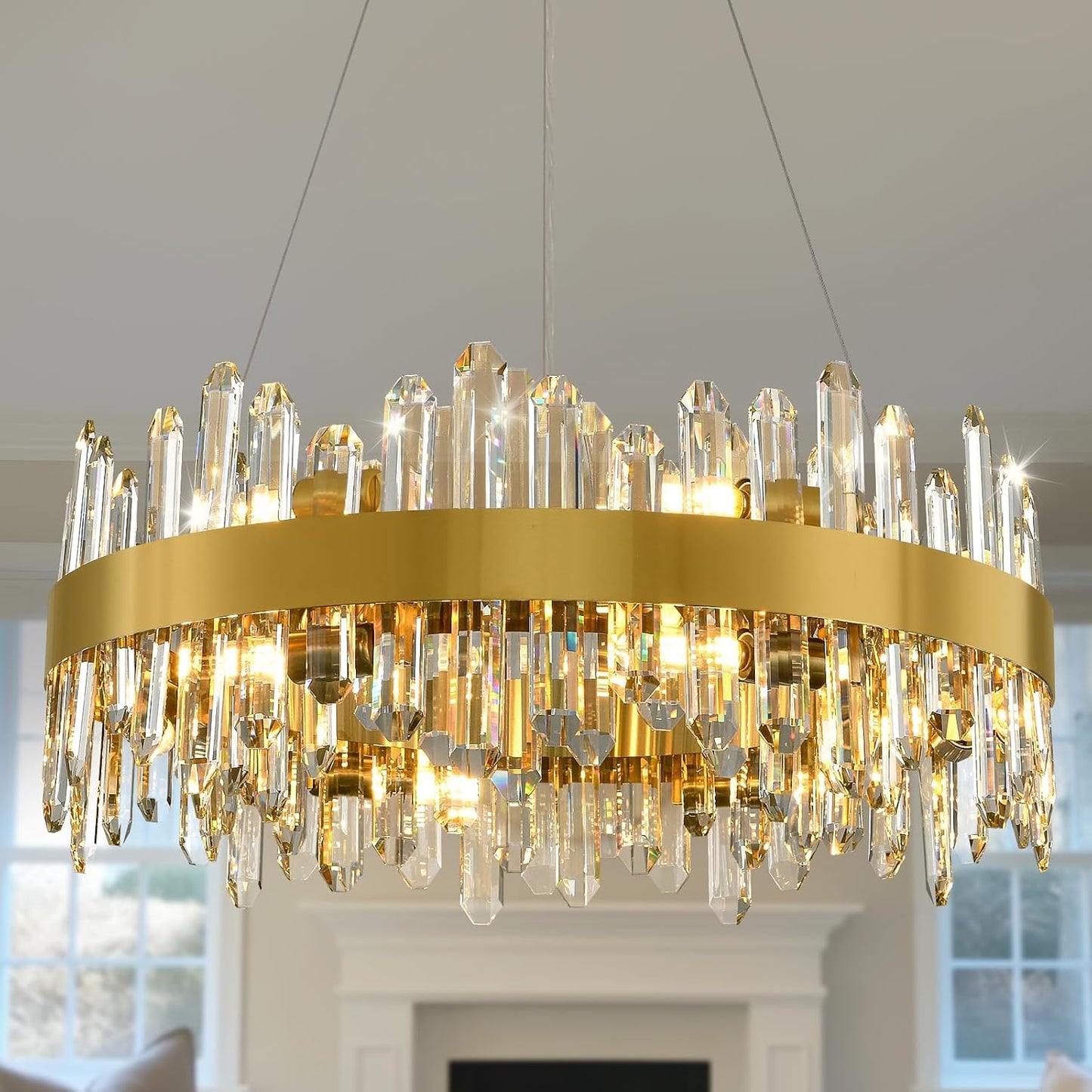 Candelabro cristal K9 24pulg 12 luces doradas sala comedor