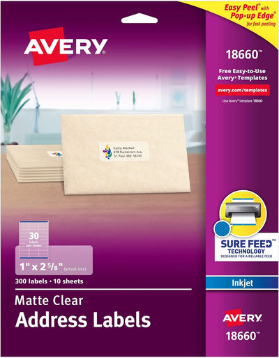 Etiquetas postales despegables 1x2-5/8" 300 pzas