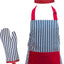 Set delantal guante gorro chef algodón rayas azul