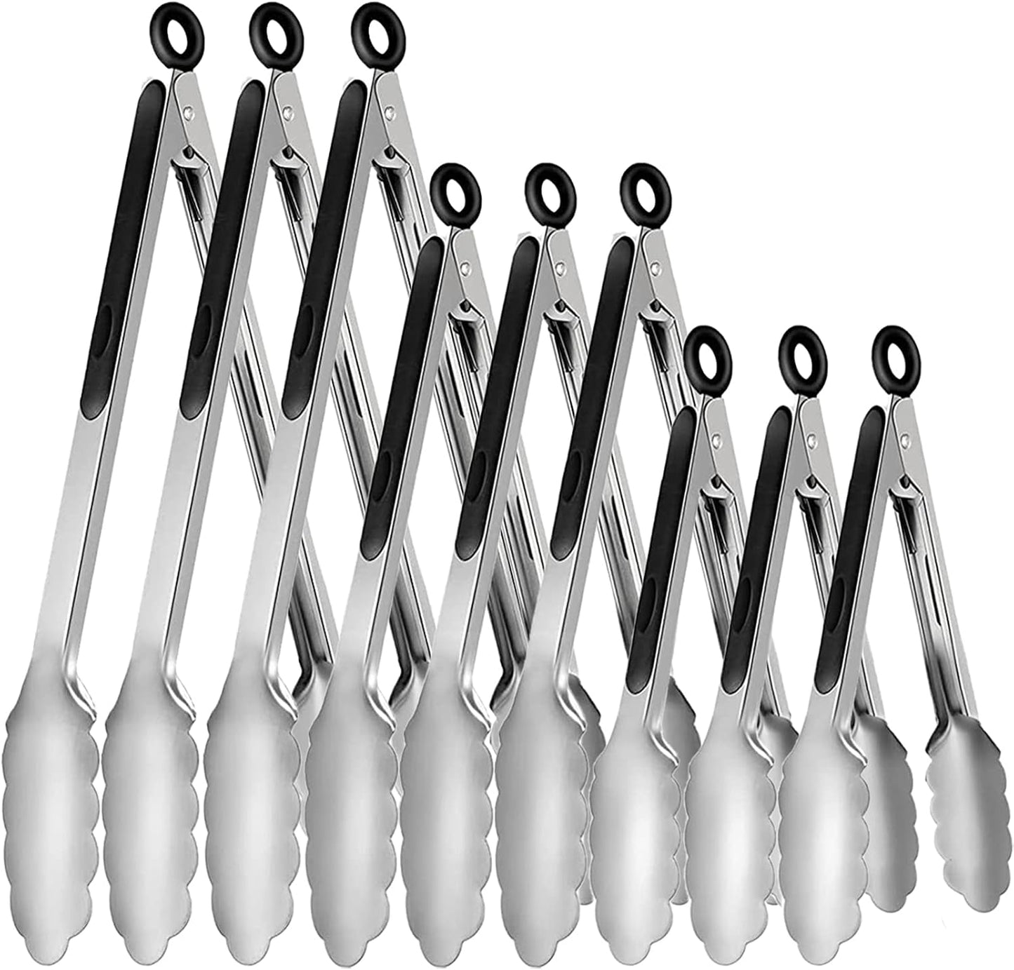 9 Pinzas Acero Inox Antiderrap para Asar 7-12pulg