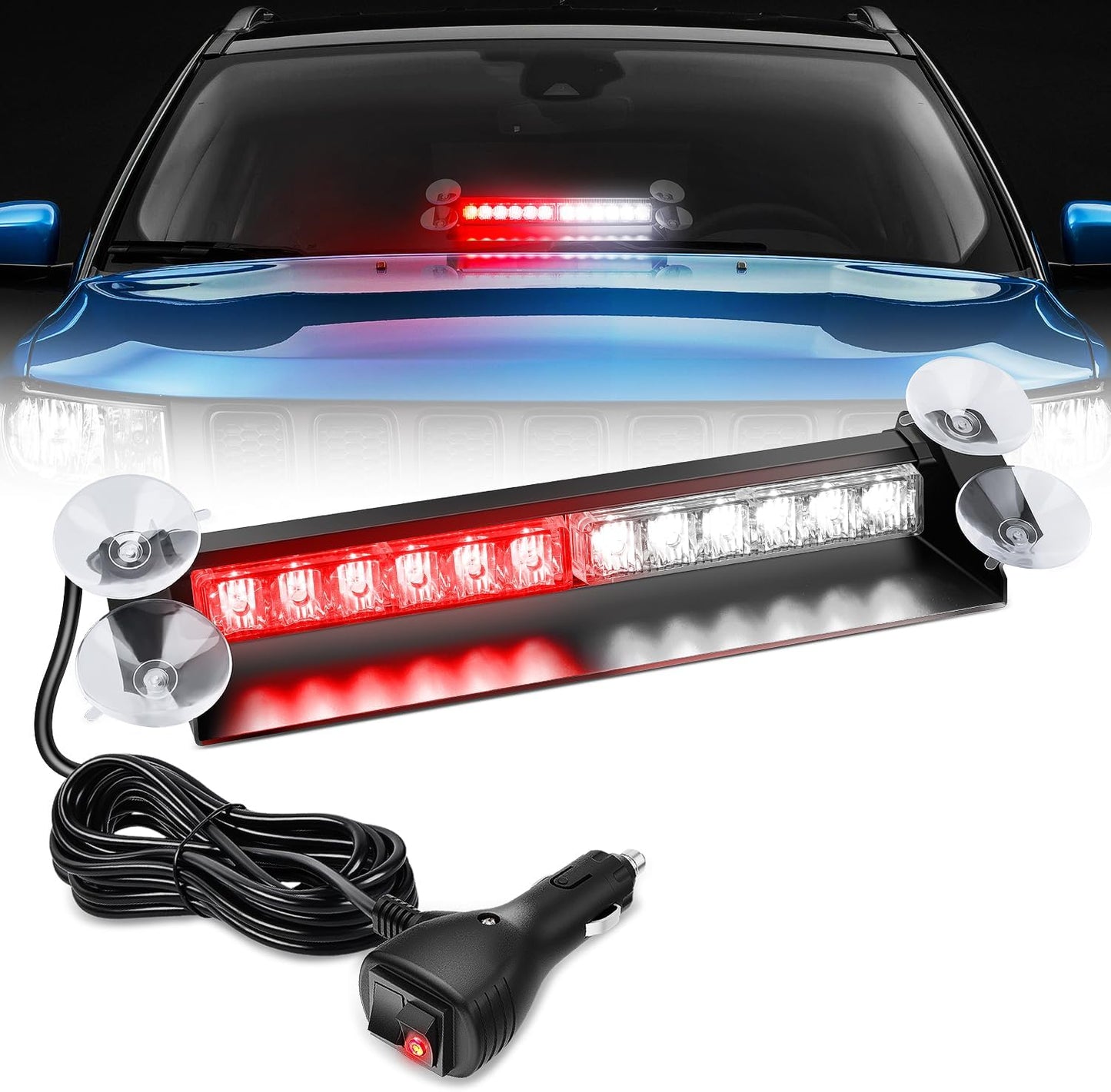 Barra luz estroboscópica 12 LED roja y blanca