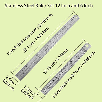 Juego reglas metal 6 y 12 pulg métrica