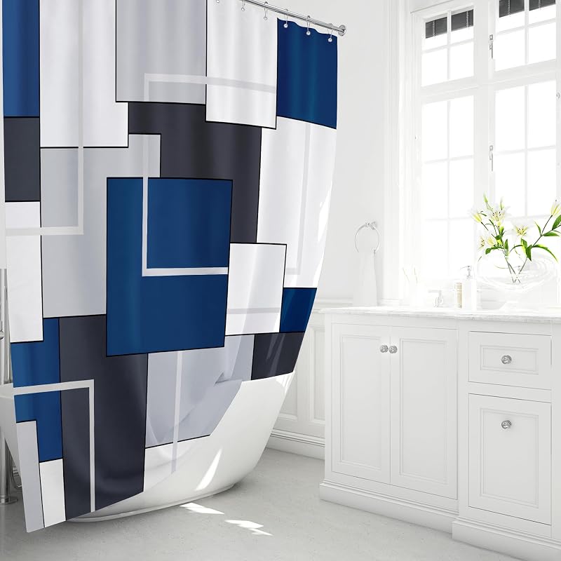 Cortina ducha geométrica 72x78 pulg poliéster impermeable