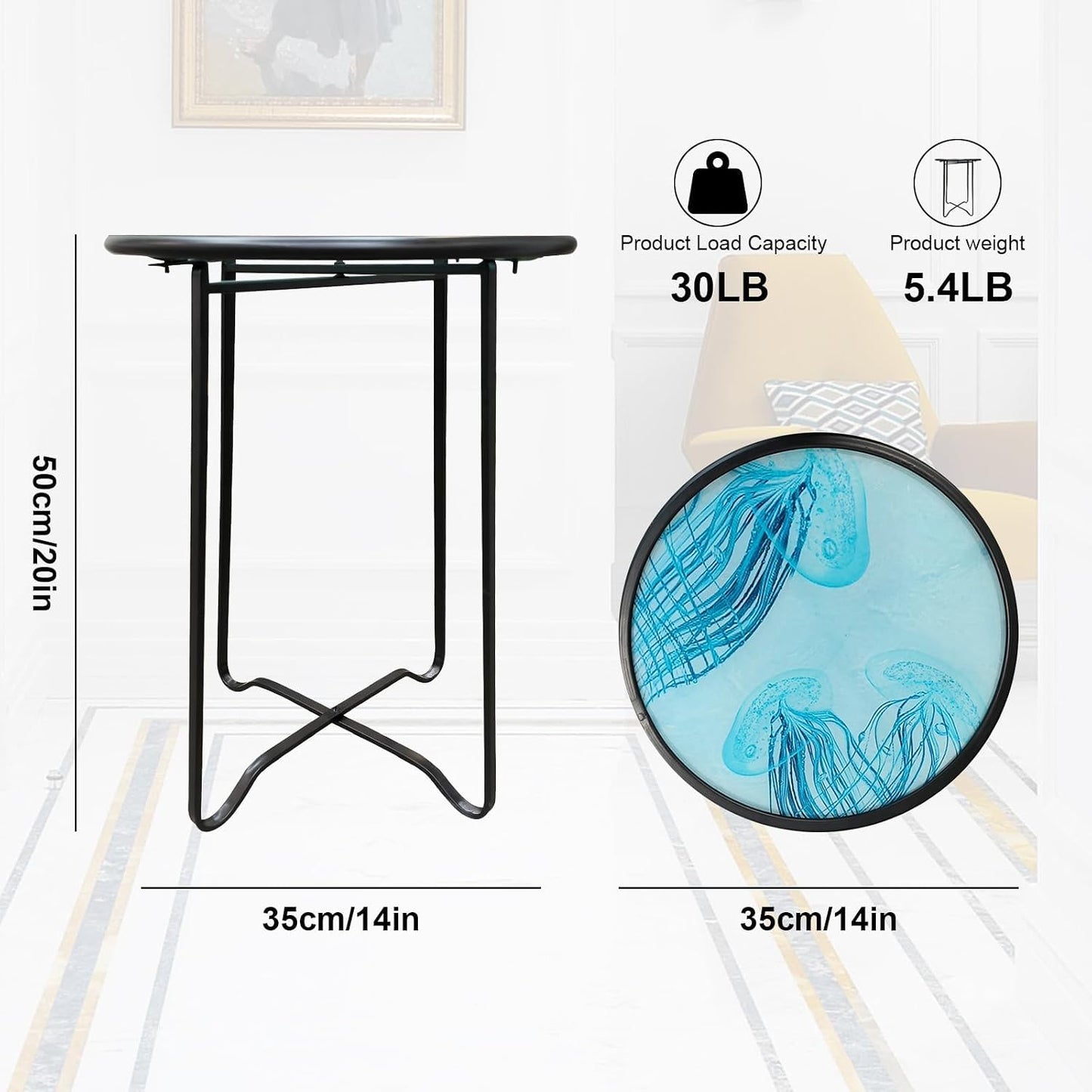 Mesa auxiliar redonda cristal 14" soporte plantas