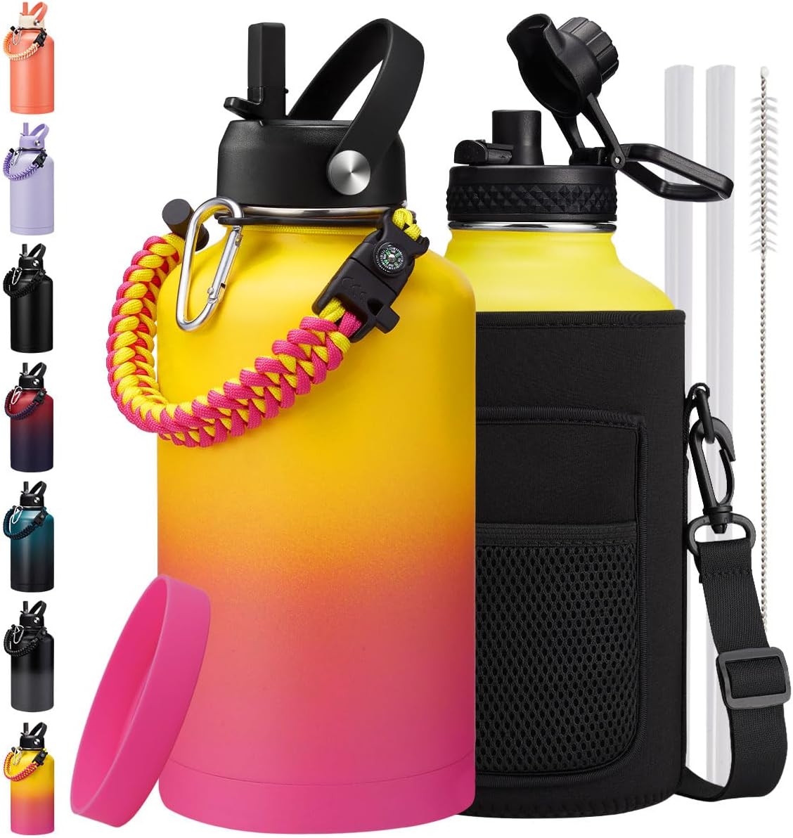 Botella agua aislada acero inox 64oz con popote y tapa