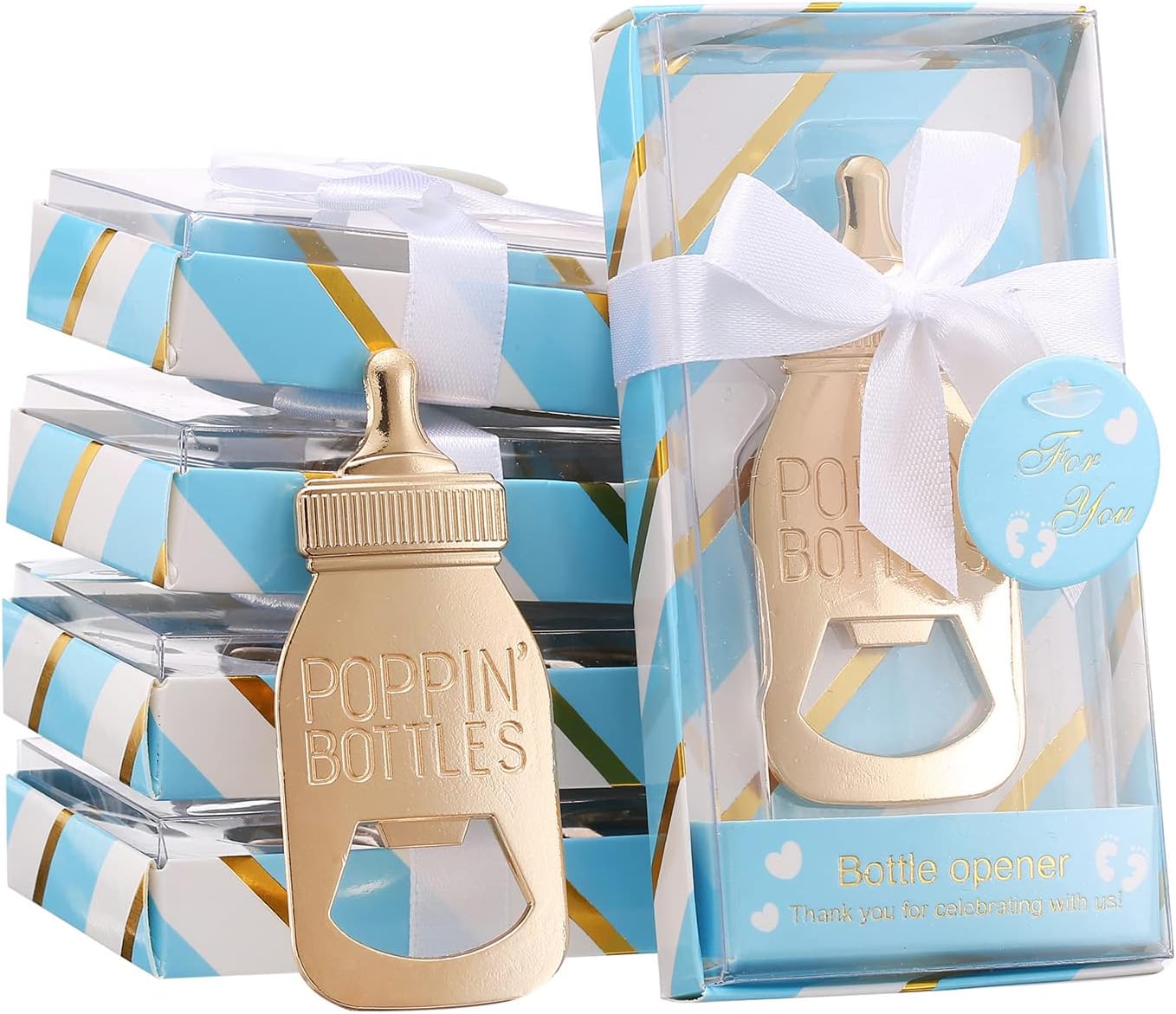 24 Recuerdos Baby Shower Abridor Botellas Azul