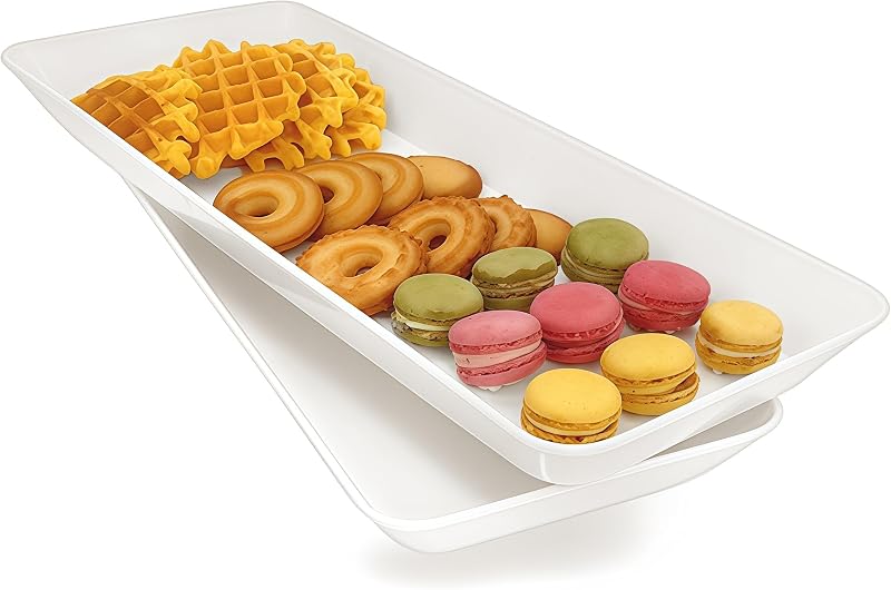 2 Pzas Bandeja Comida Plástico Blanco Rectangular